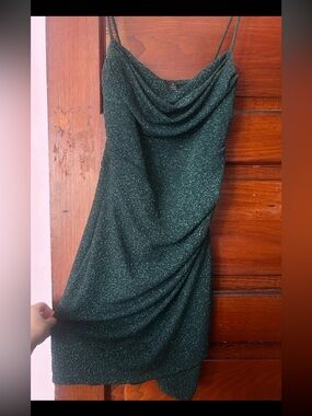 Green Sparkle Cowl Neck Slip Dress